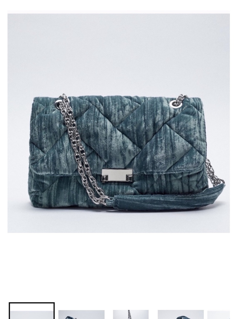Zara Quilted Velvet Crossbody Bag in Teal-Green with Silver Hardware